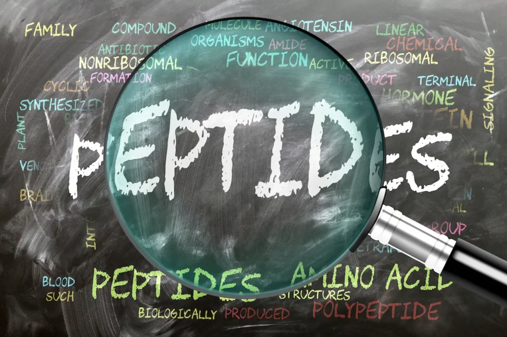 Peptides written on a blackboard